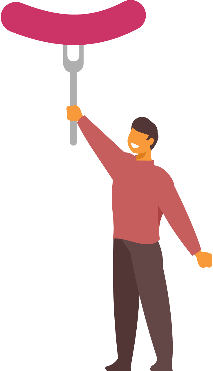 Grilling Enthusiast Holding Sausage on a Fork