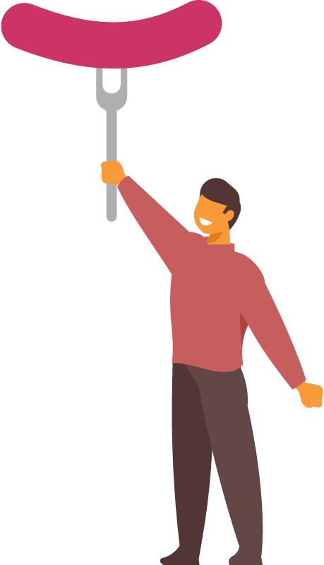 Grilling Enthusiast Holding Sausage on a Fork