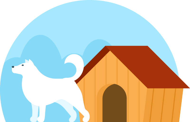 Guard Dog Watching from Wooden Doghouse