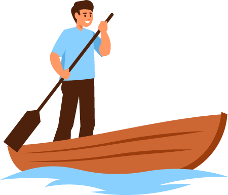 Guy Rowing Boat Happily on Lake