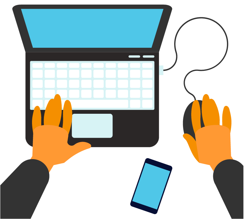 Hands Working on Laptop and Smartphone Together--2