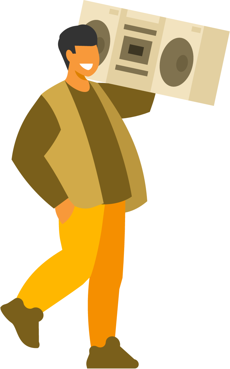 Happy Guy Enjoying Music on a Boombox