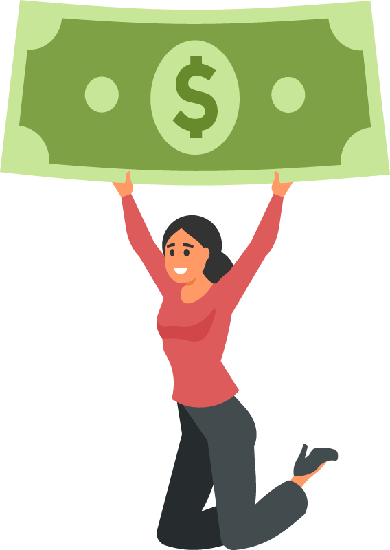Happy Woman with Dollar Banknote in Hand