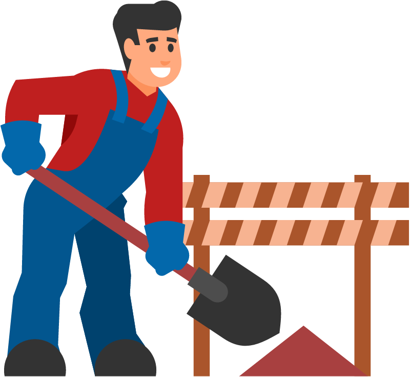 Hardworking man digs with a shovel