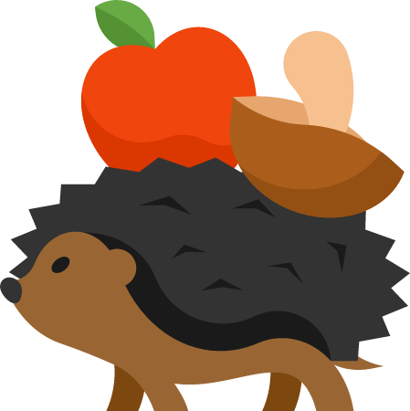 Hedgehog Carrying Apple and Mushroom Playfully