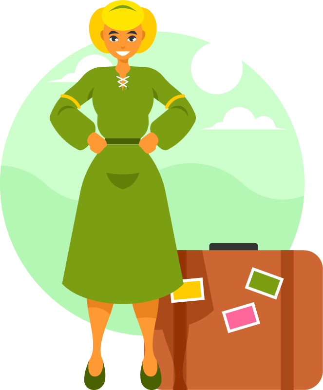 Hippie Woman Traveling with Suitcase