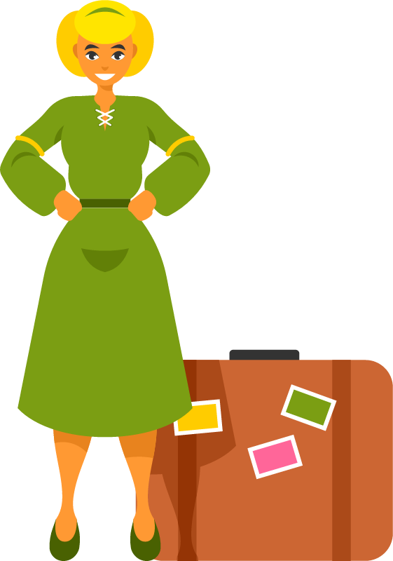 Hippie Woman Traveling with Suitcase