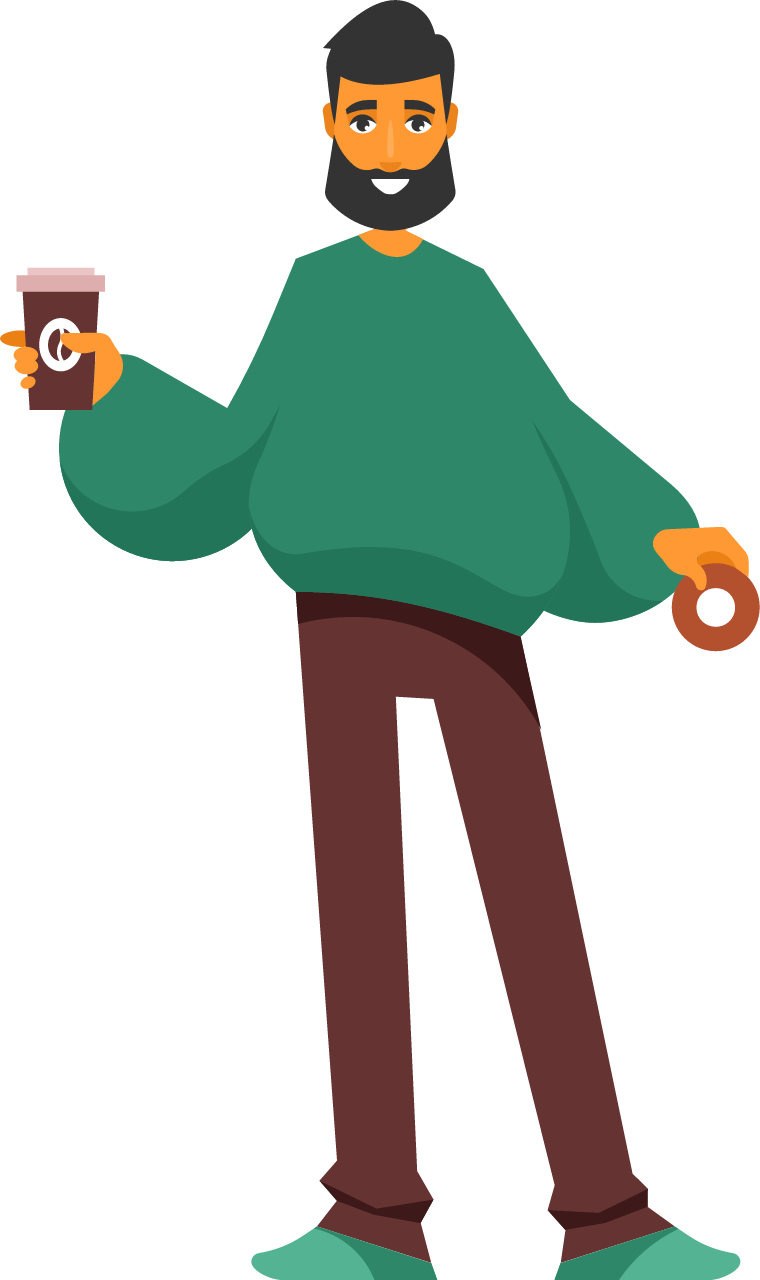 Hipster Enjoying Coffee and Donuts