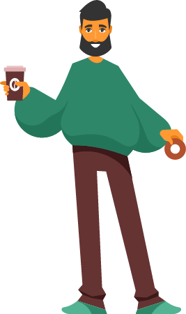 Hipster Enjoying Coffee and Donuts