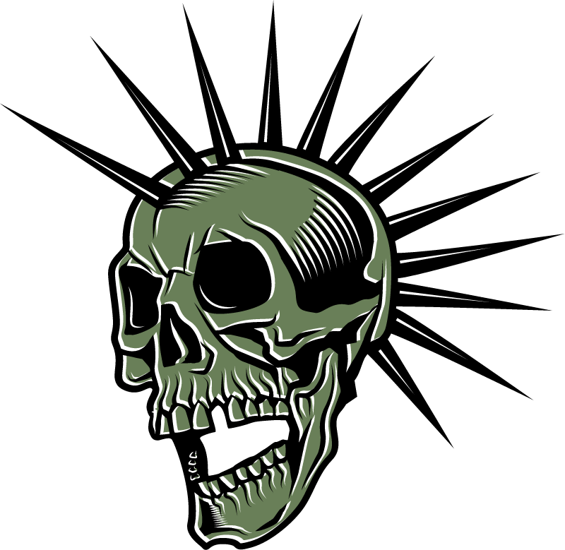 Human Skull with Punk Hairstyle Spikes