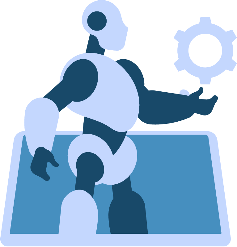 Humanoid robot holding a cog