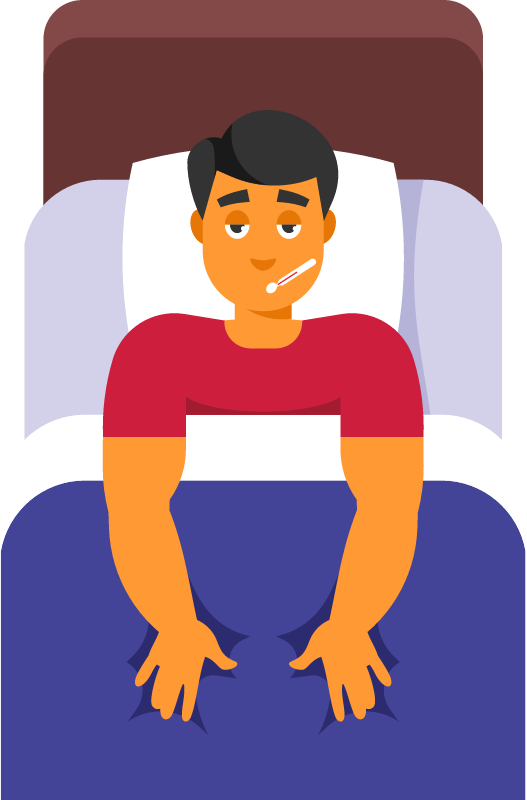 Ill Person Lying in Bed with Fever