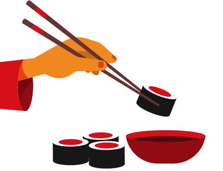 Japanese Rolls Served with Chopsticks