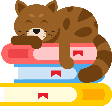 Kitty napping on a stack of books