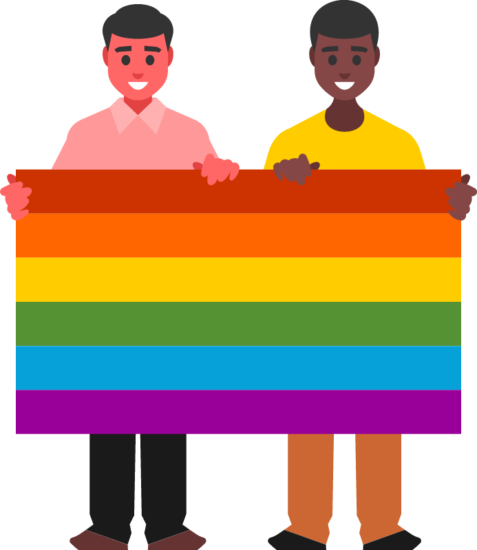 LGBTQ Couple Holding Pride Flag Together