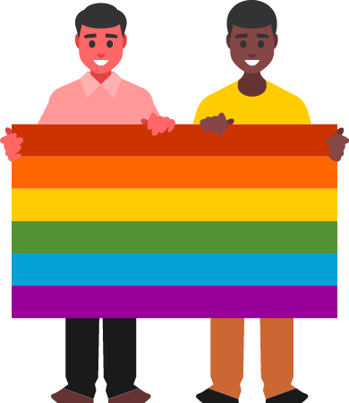 LGBTQ Couple Holding Pride Flag Together