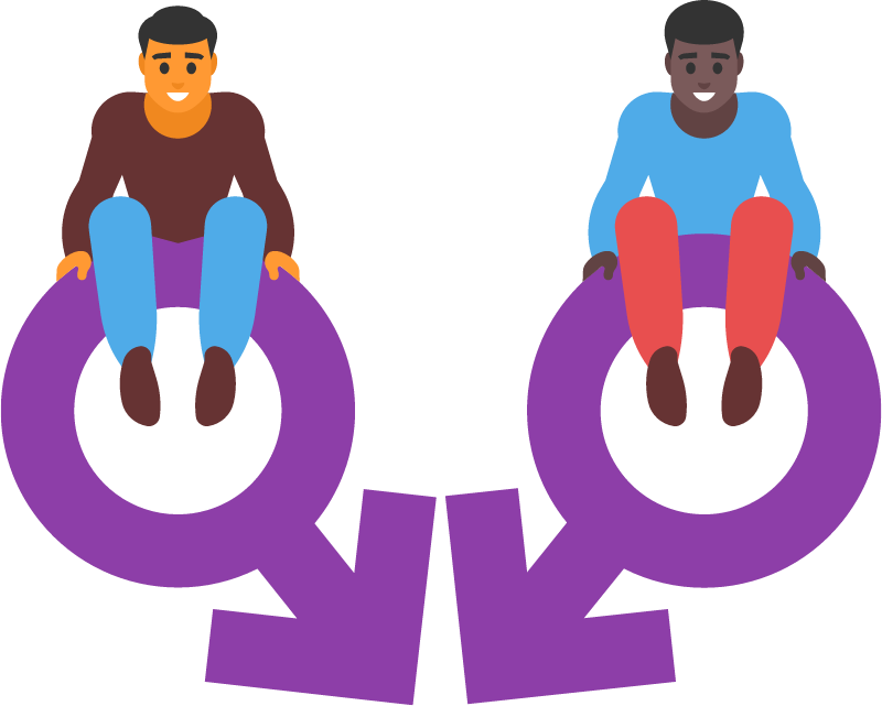 Male Couple Sitting on Gender Symbol