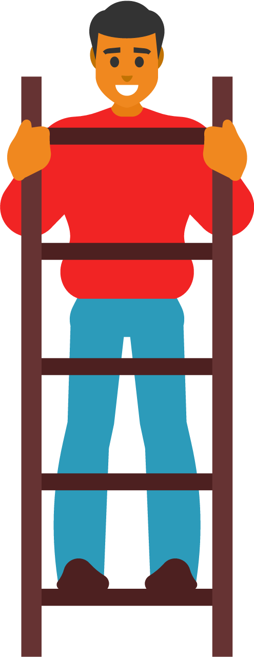 Man Climbing Stairs Depicted with Ambition