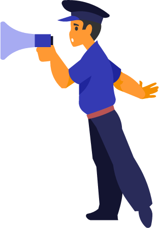 Policeman Broadcasting Through Megaphone