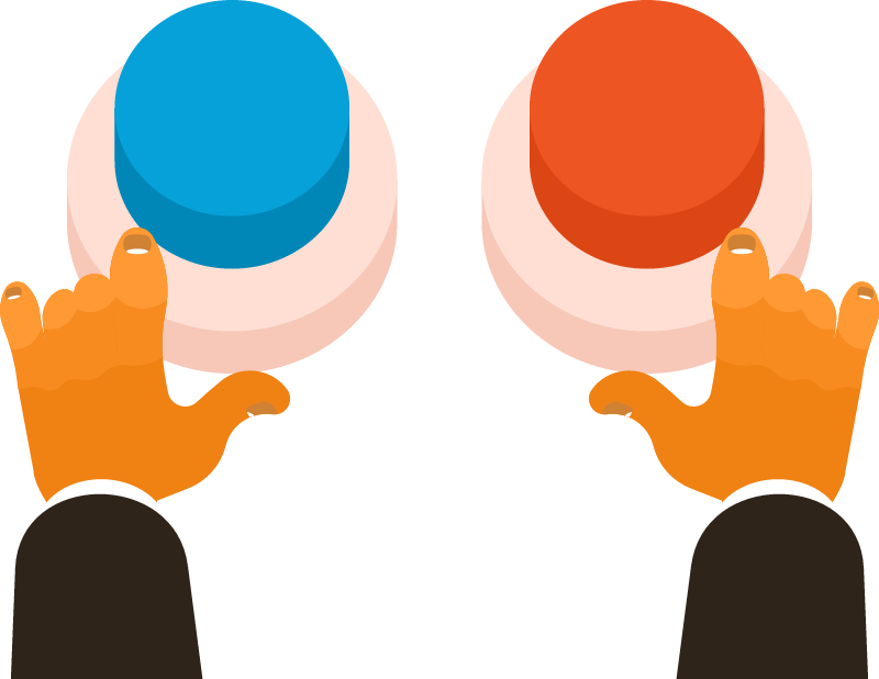 Pressing Blue and Red Control Buttons with Hands