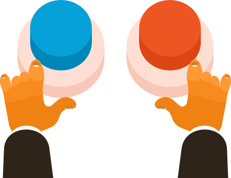 Pressing Blue and Red Control Buttons with Hands