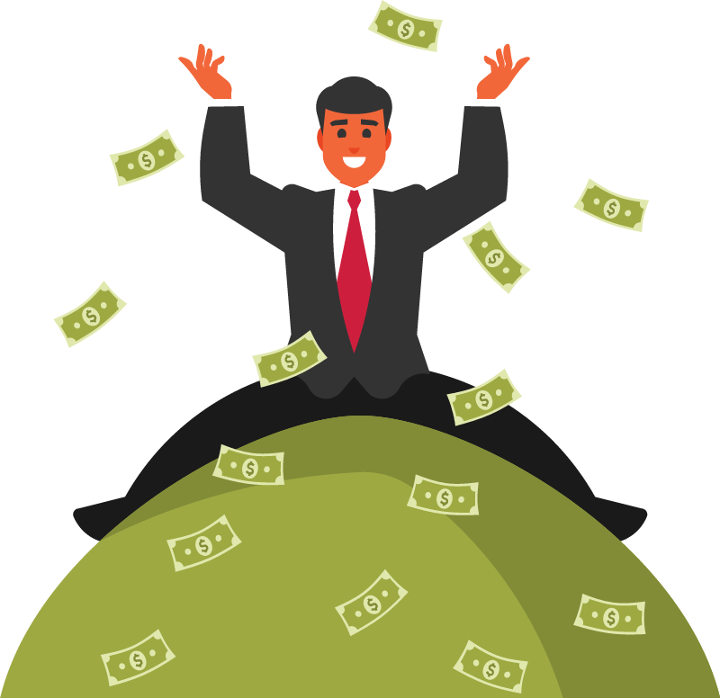 Rich Entrepreneur Surrounded by Wealth