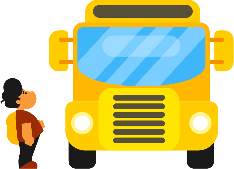 School Boy Waiting by Yellow School Bus