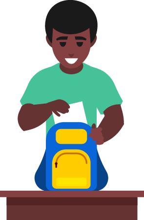 Schoolboy Packing Books into Backpack