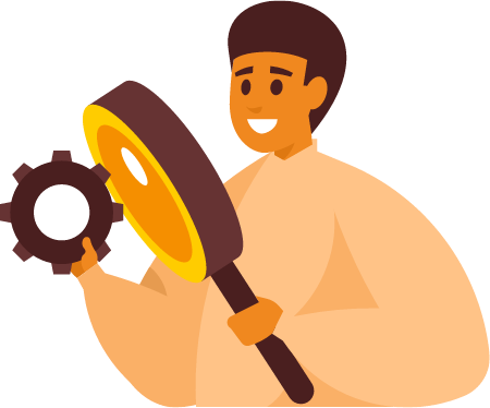 Scientist Analyzing Cogwheel with Magnifier