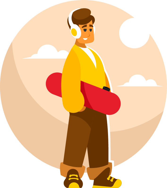 Skateboarder Listening to Music on Headphones