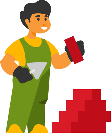 Smiling Boy Working as a Bricklayer