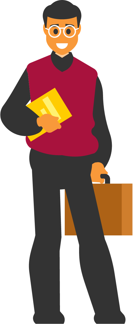 Student Carrying Briefcase and Book