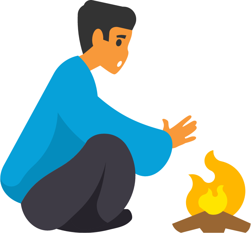 Tourist Warming Hands by Fire