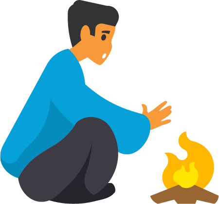 Tourist Warming Hands by Fire