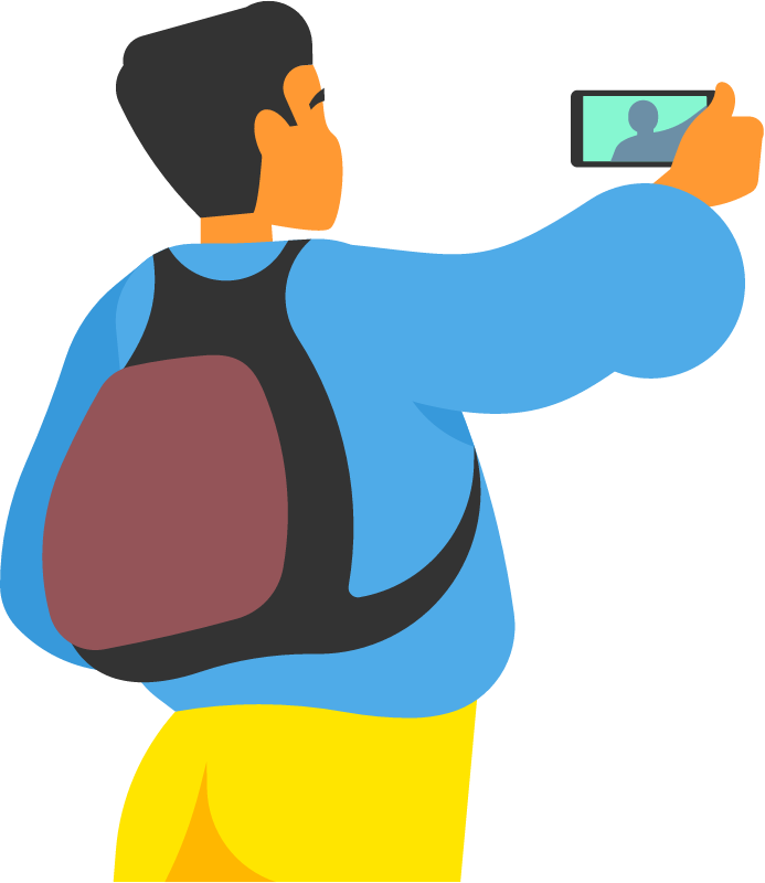 Traveler Taking a Selfie with Backpack