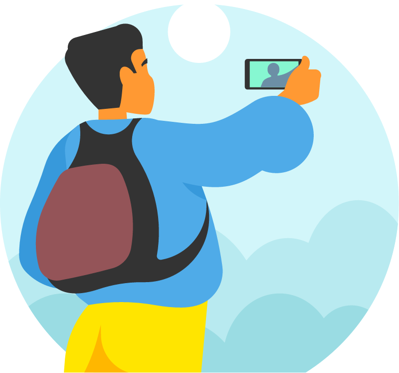Traveler Taking a Selfie with Backpack