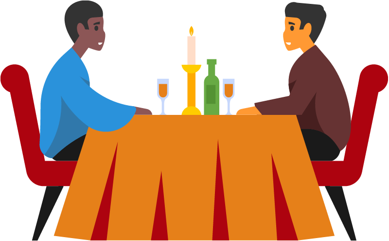 Two Men Dining Together in Restaurant