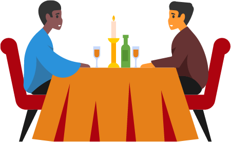 Two Men Dining Together in Restaurant