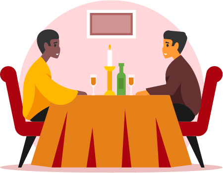 Two Men Dining Together in Restaurant
