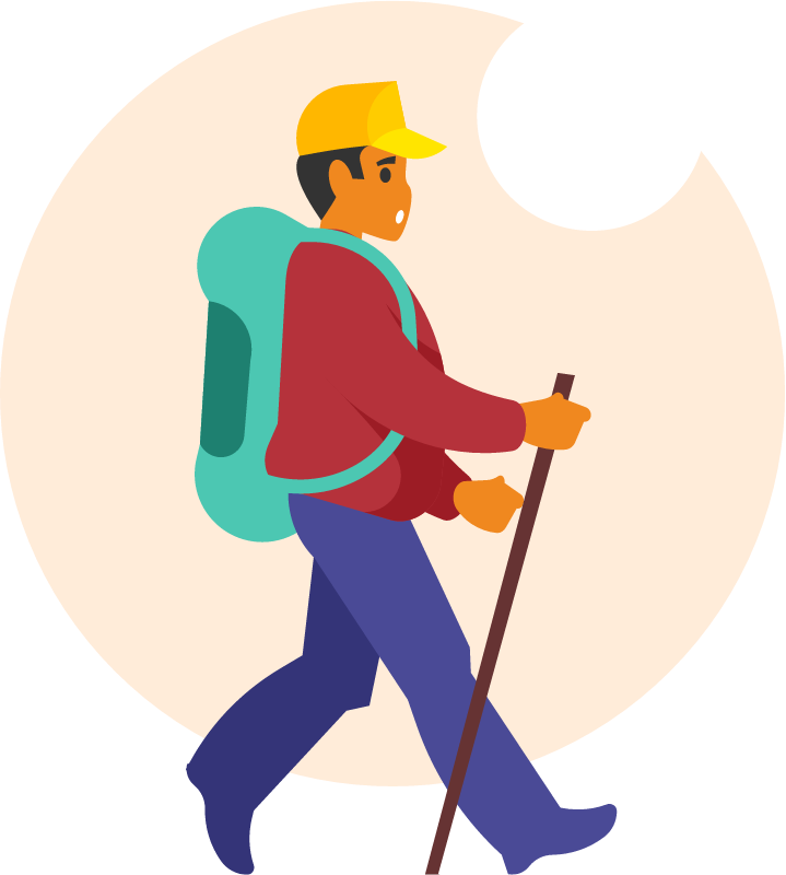 Walking Tourist with Backpack and Hiking Stick