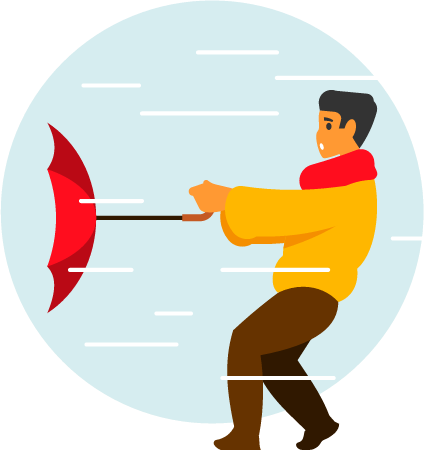 Wind Blows an Umbrella as Man Struggles