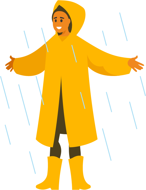 Woman Enjoying Rain in Raincoat and Boots