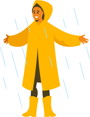Woman Enjoying Rain in Raincoat and Boots
