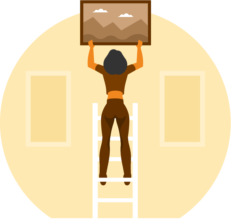 Woman Hanging Picture Frame with Care