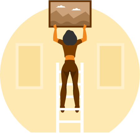 Woman Hanging Picture Frame with Care