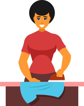 Woman ironing clothes at home