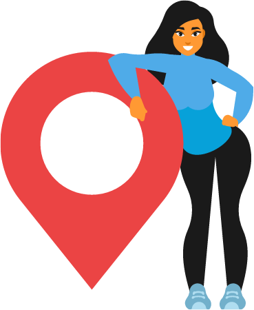 Woman Posing by Location Sign