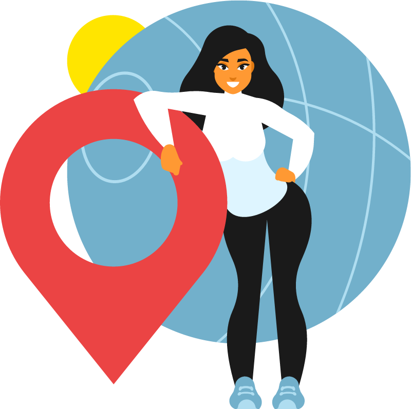 Woman Posing by Location Sign
