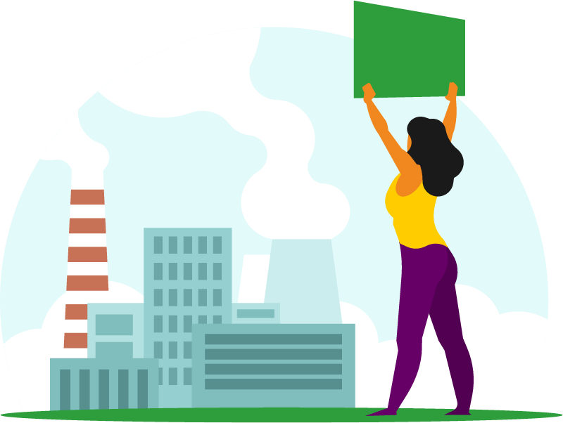 Woman Protesting with Green Banner