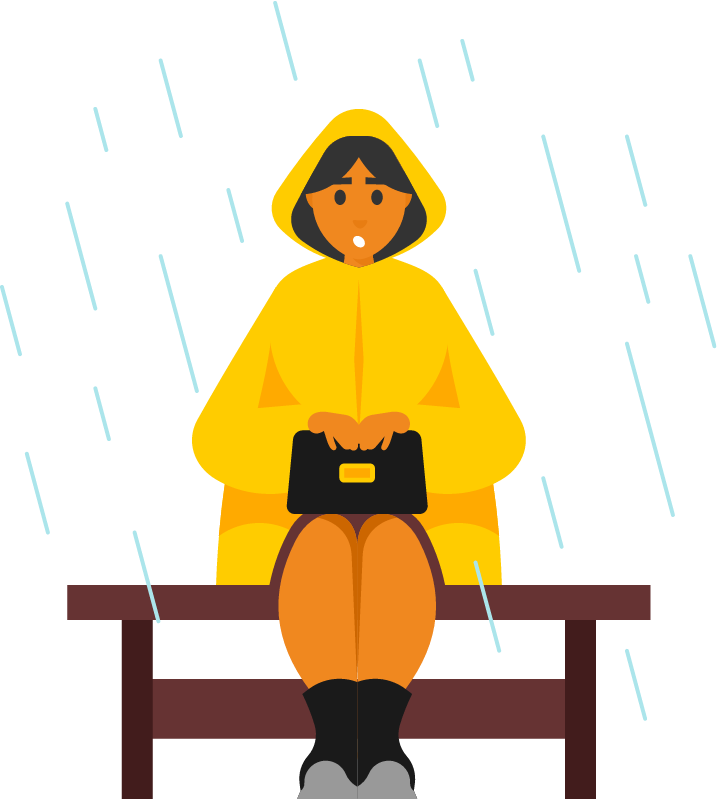Woman Sitting in Rain with Yellow Raincoat